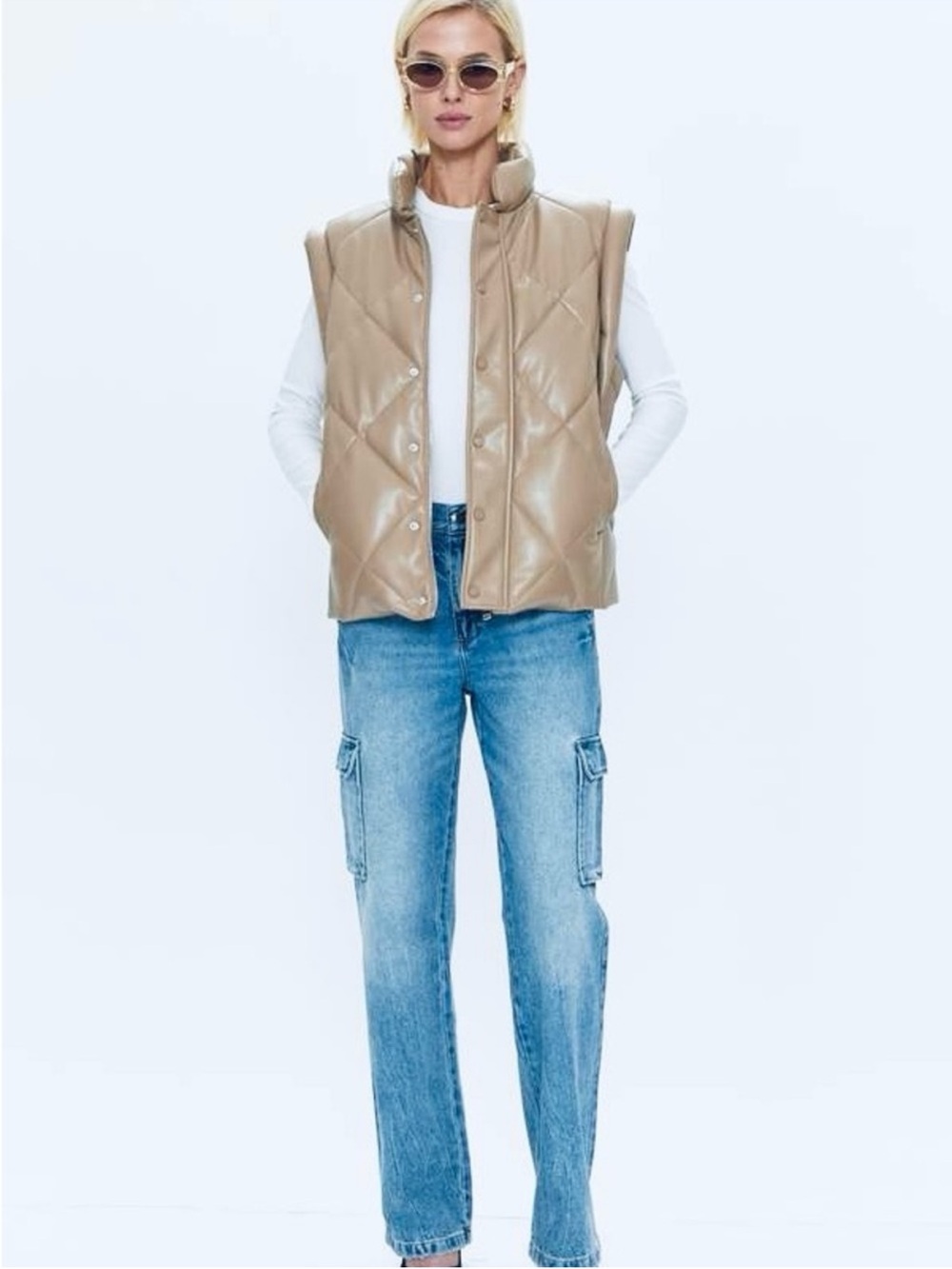 pistola Quilted Taupe Vegan Leather Puffer Vest